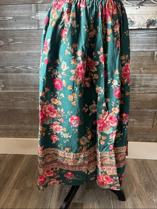 Vera Bradley Vintage (Size S/M/L) Teal Maxi Skirt with Pink Rose Print - Picture 1 of 9
